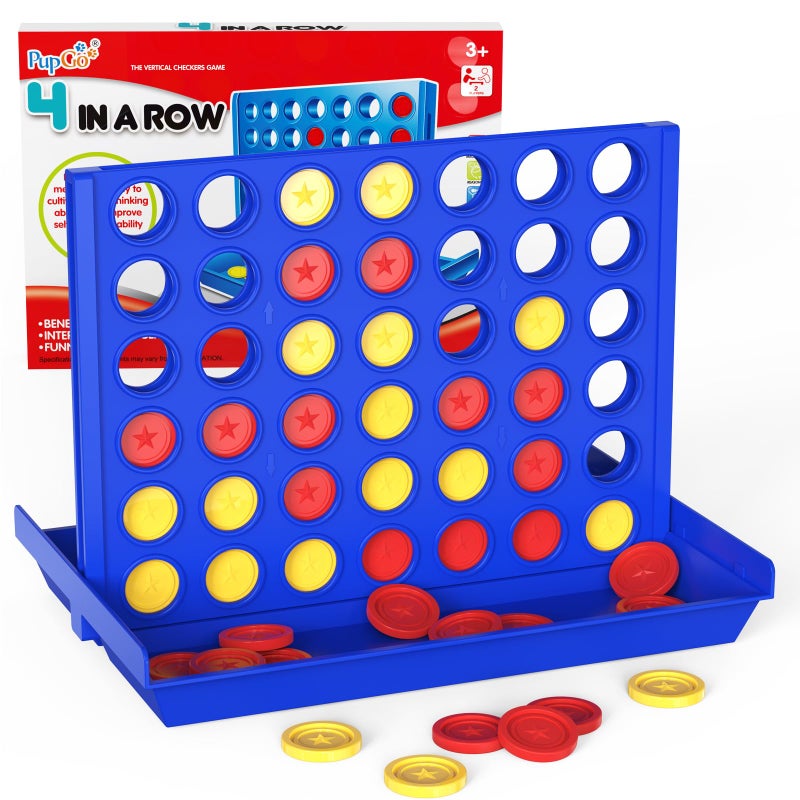 Pup Go Standard Size 4 in a Row Board Games for Kids Ages 3 for Boys Girls Teens, Classic Family Game Educational Toy, Portable 2-Player Strategy Games, 6 Spare Discs Included - Image 1
